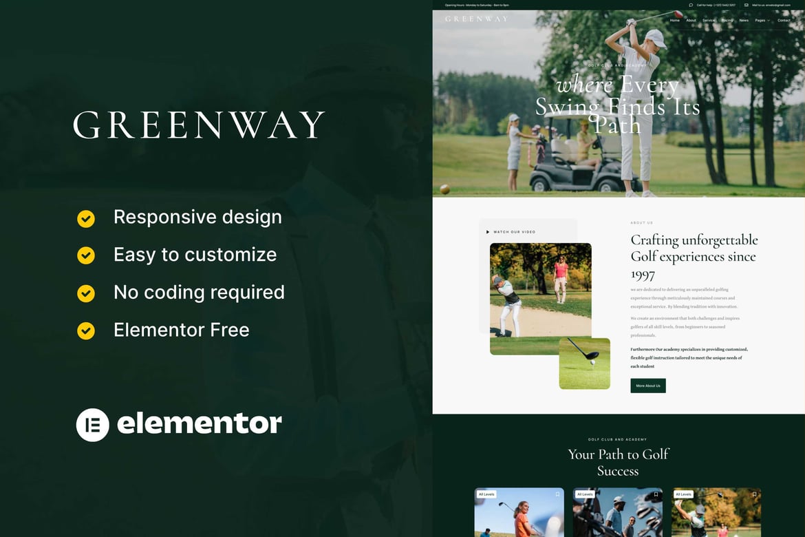Download GreenWay - Golf Club & Course Elementor Template Kit