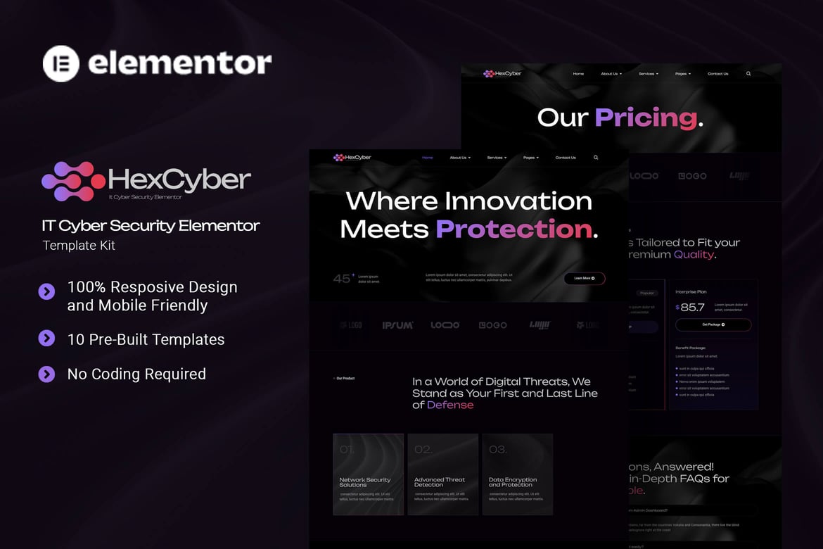 Download Hexcyber - IT Cyber Security Elementor Template Kit