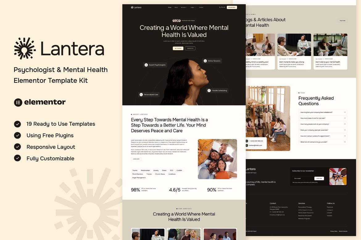 Download Lantera - Psychologist & Mental Health Elementor Template Kit