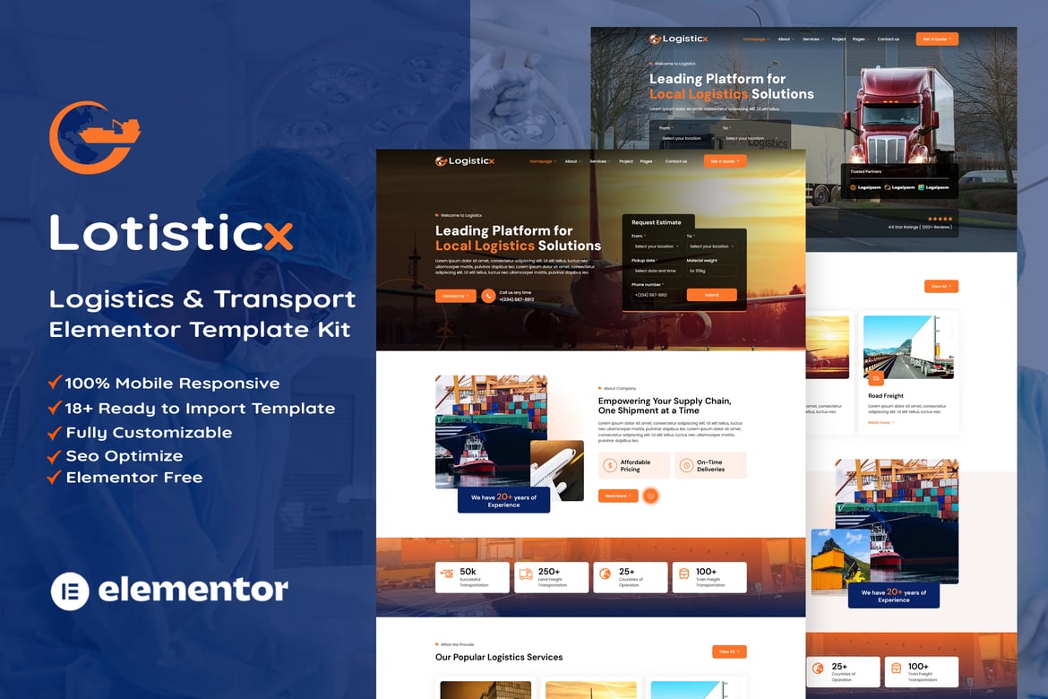 Download Logisticx - Logistics & Transportation Elementor Template Kit