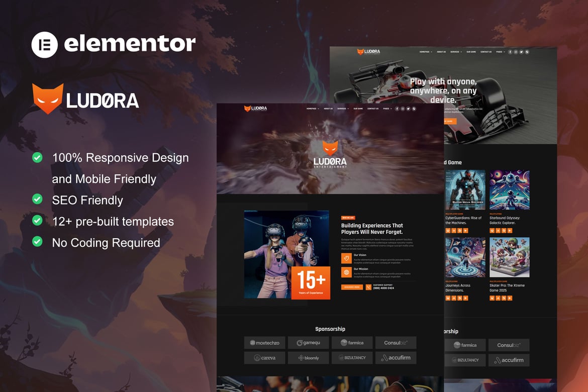 Download Ludora - Game Developer & Studio Elementor Pro Template Kit