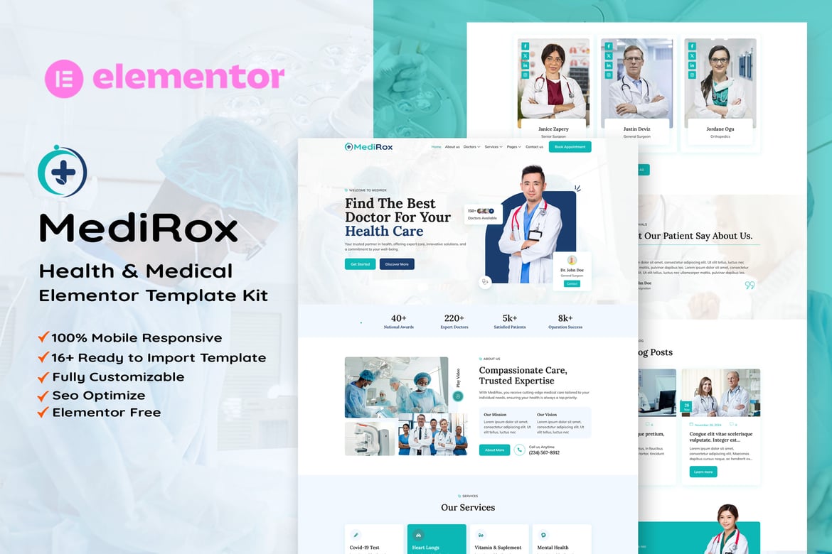 Download MediRox - Health & Medical Elementor Template Kit