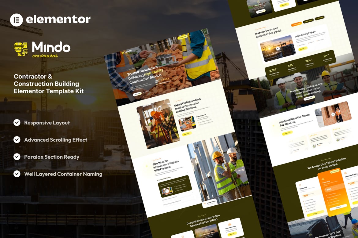 Download Mindo - Contractor & Construction Building Elementor Template Kit