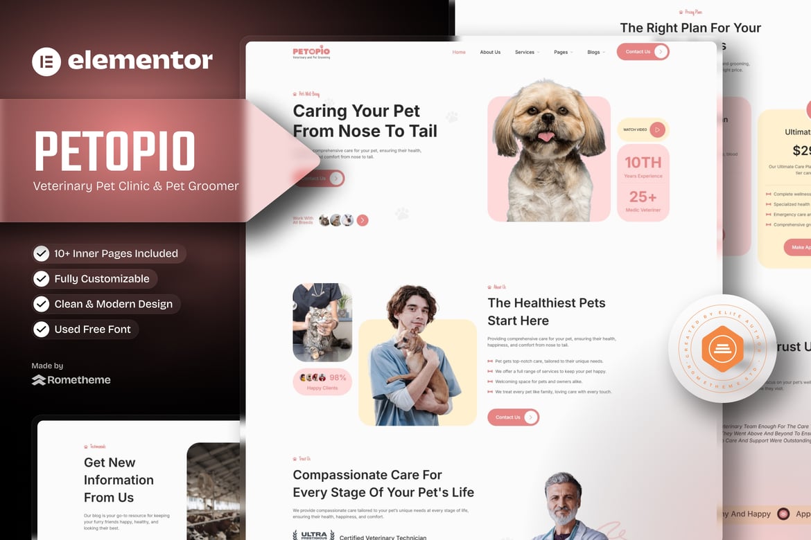 Download Petopio - Pet Grooming & Vetenary Elementor Template Kit