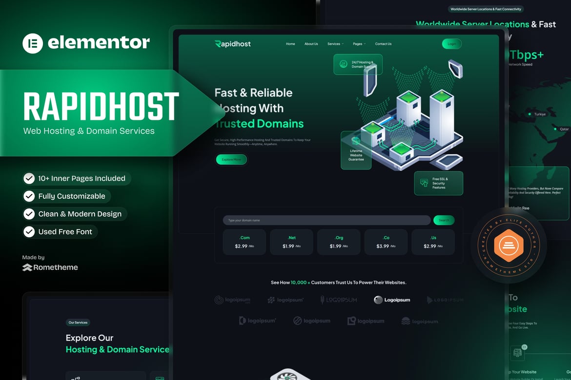 Download Rapidhost - Web Hosting & Domain Services Elementor Template Kit