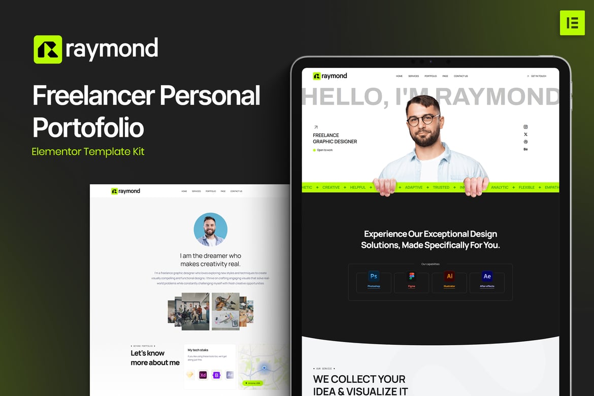 Download Raymond - Freelancer Personal Portofolio Elementor Template Kit