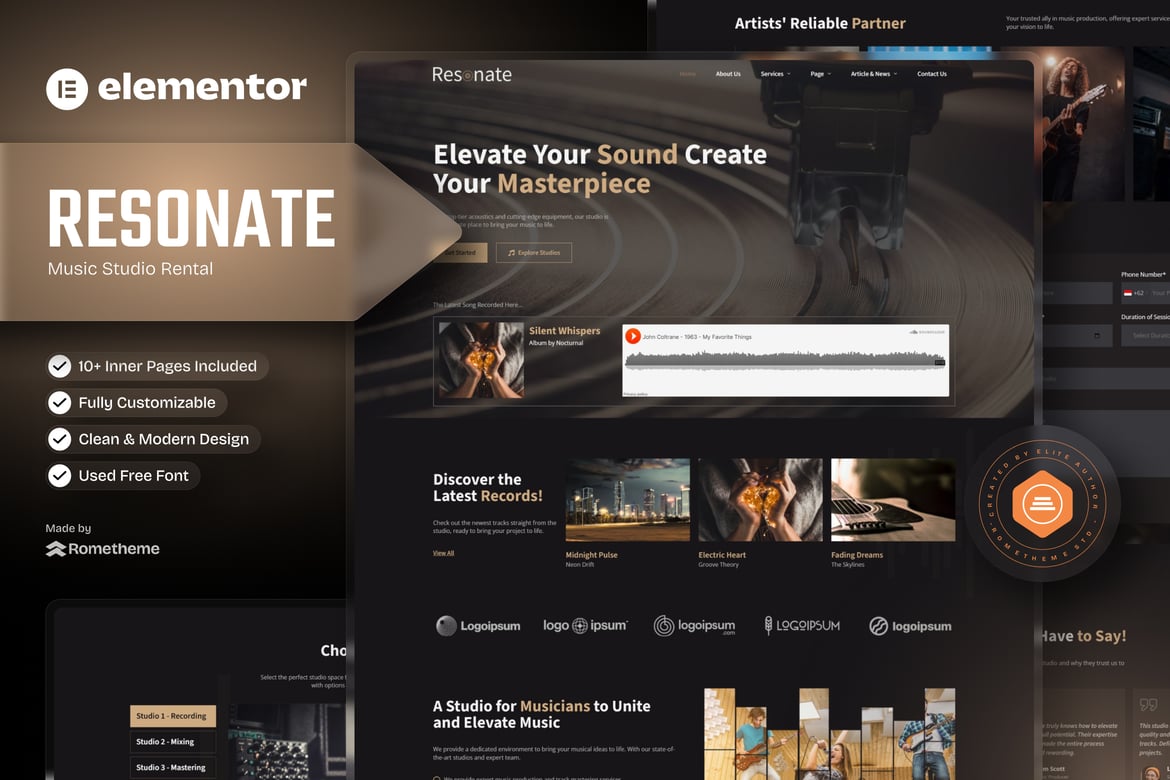 Download Resonate - Music Studio Production Elementor Template Kit