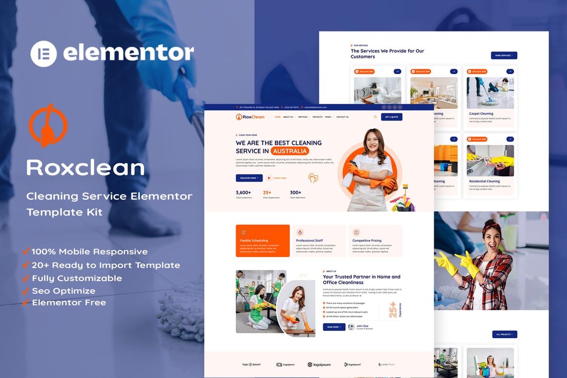 Download RoxClean - Cleaning Services Elementor Template Kit