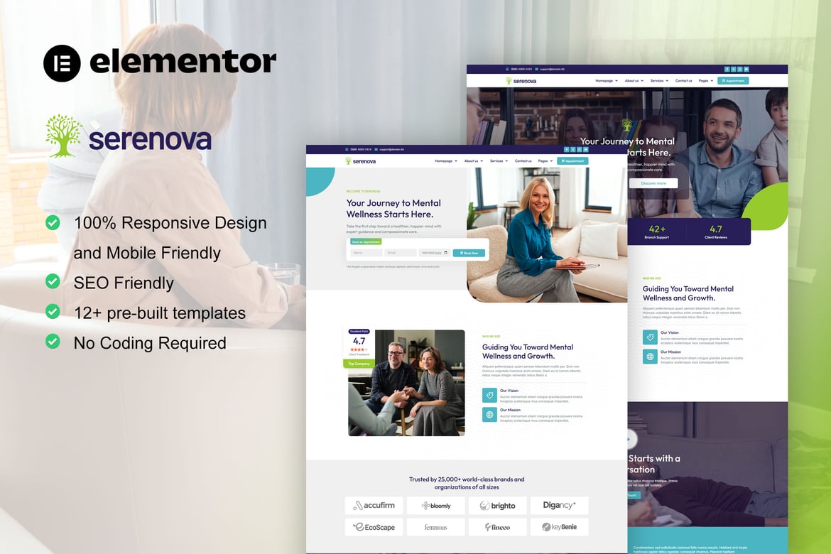 Download Serenova - Psychology & Mental Health Elementor Pro Template Kit