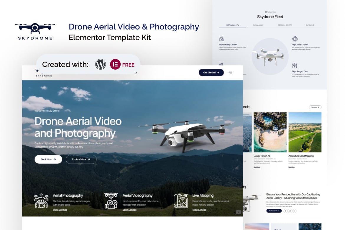 Download Skydrone - Drone Aerial Video & Photography Elementor Template Kit