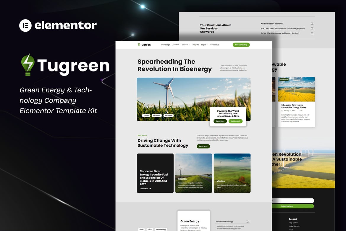 Download Tugreen - Green Energy & Technology Company Elementor Template Kit