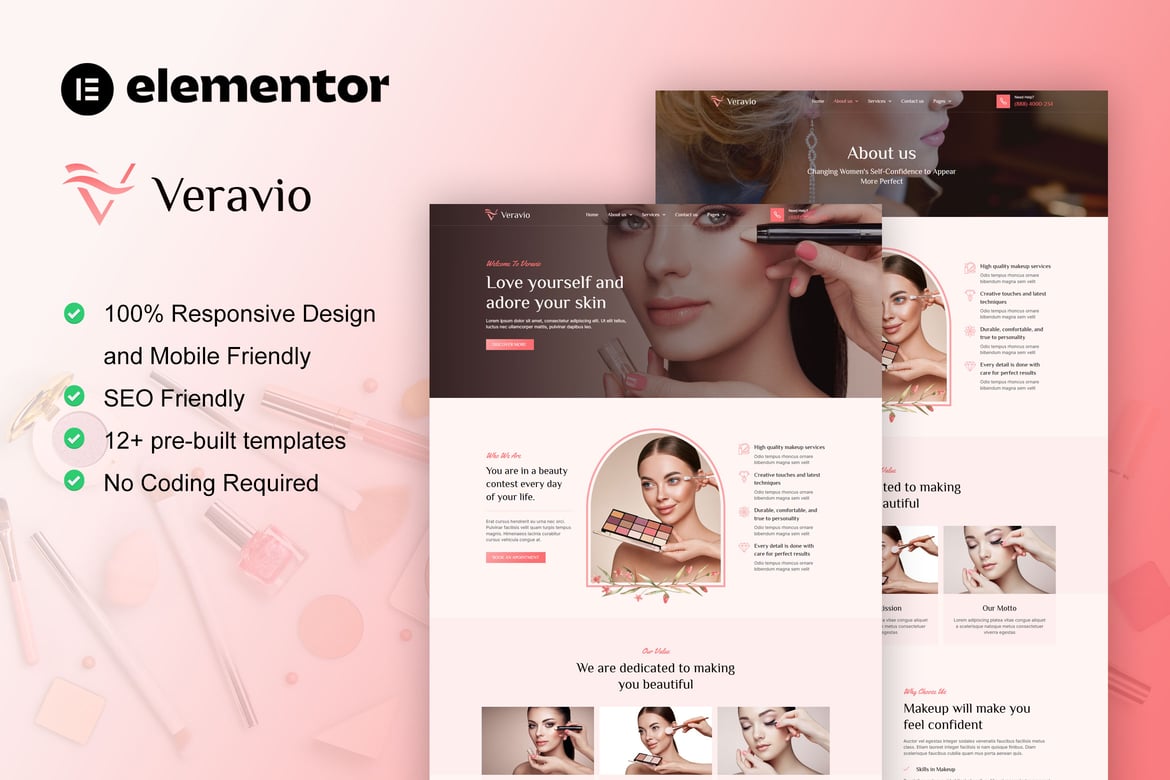 Download Veravio - Makeup Artist & Hair Stylist Elementor Template Kit