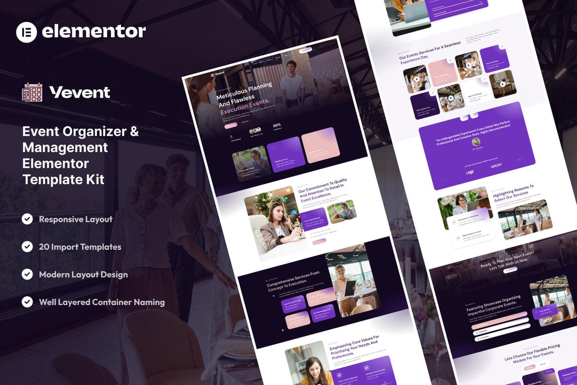 Download Vevent - Event Planner & Organizer Elementor Template Kit