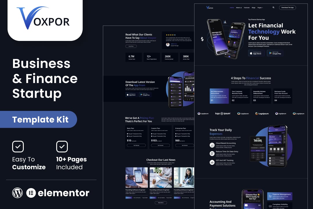 Download Voxpor - Business & Finance Startup Elementor Template kit