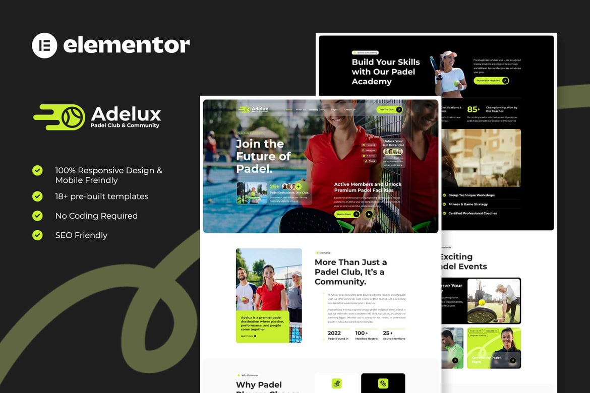 Download Adelux - Padel Club & Community Elementor Template Kit