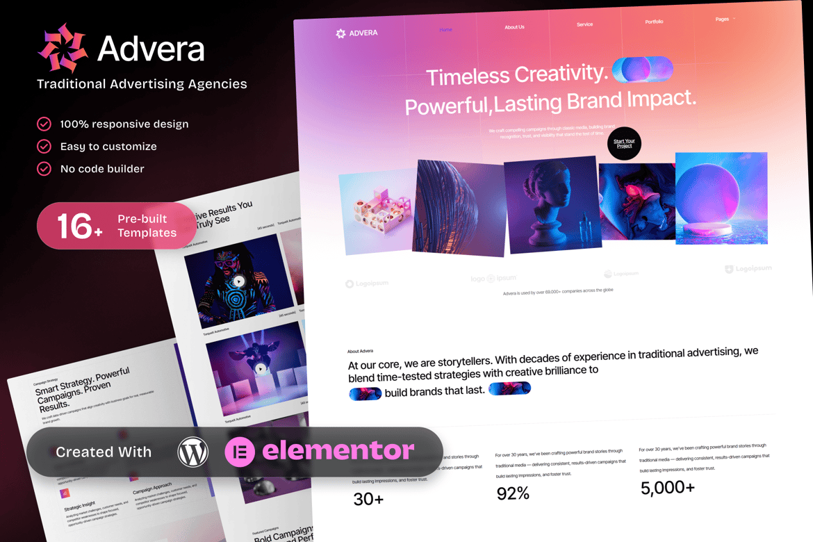 Download Advera Advertising Agency Elementor Template Kit for Business Promotion and Branding