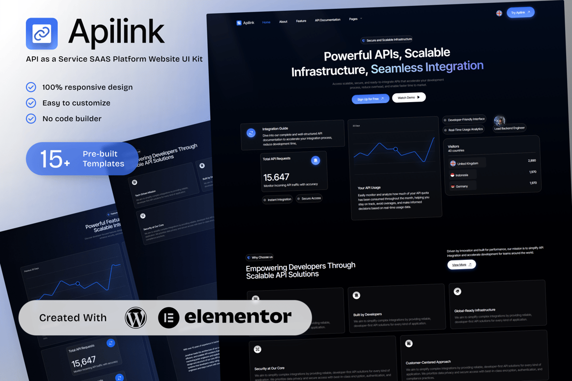 Download Apilink – API as a Service SAAS Platform Elementor Template Kit for Developer Solutions