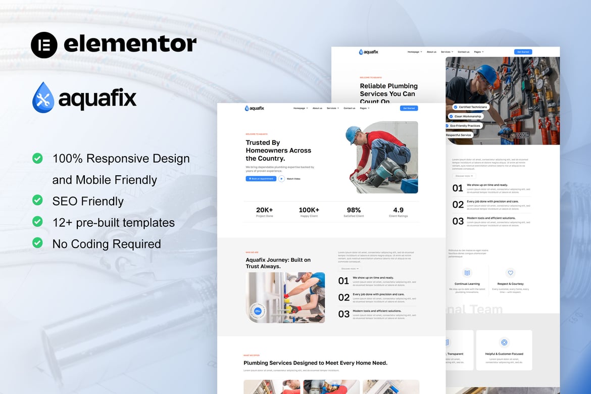 Download Aquafix - Plumber & Repair Service Elementor Template Kit