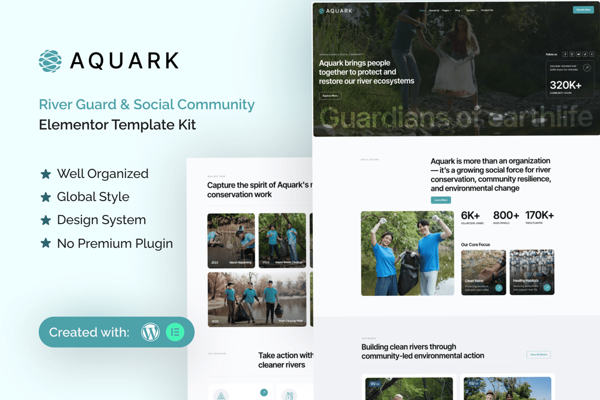 Download Aquark - River Guard & Social Community  Elementor Template Kit