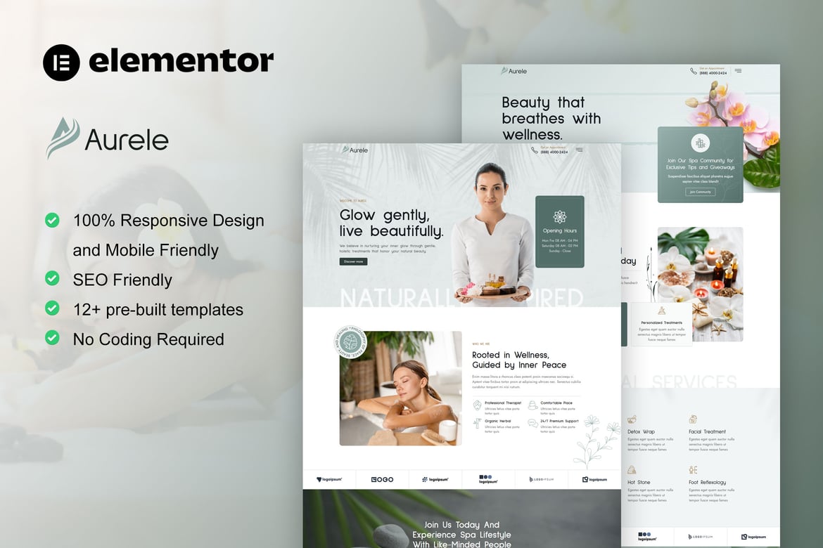 Download Aurele - Spa & Healing Treatments Elementor Pro Template Kit