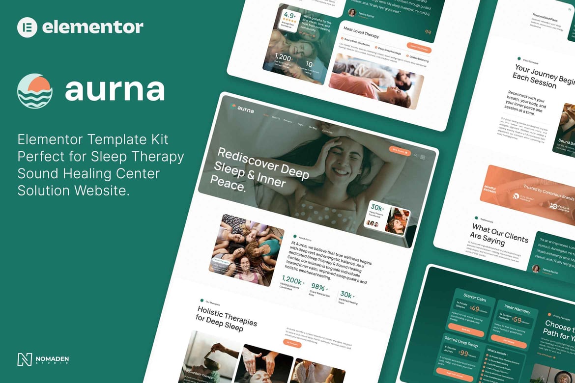Download Aurna - Sleep Therapy & Sound Healing Center Elementor Template Kits