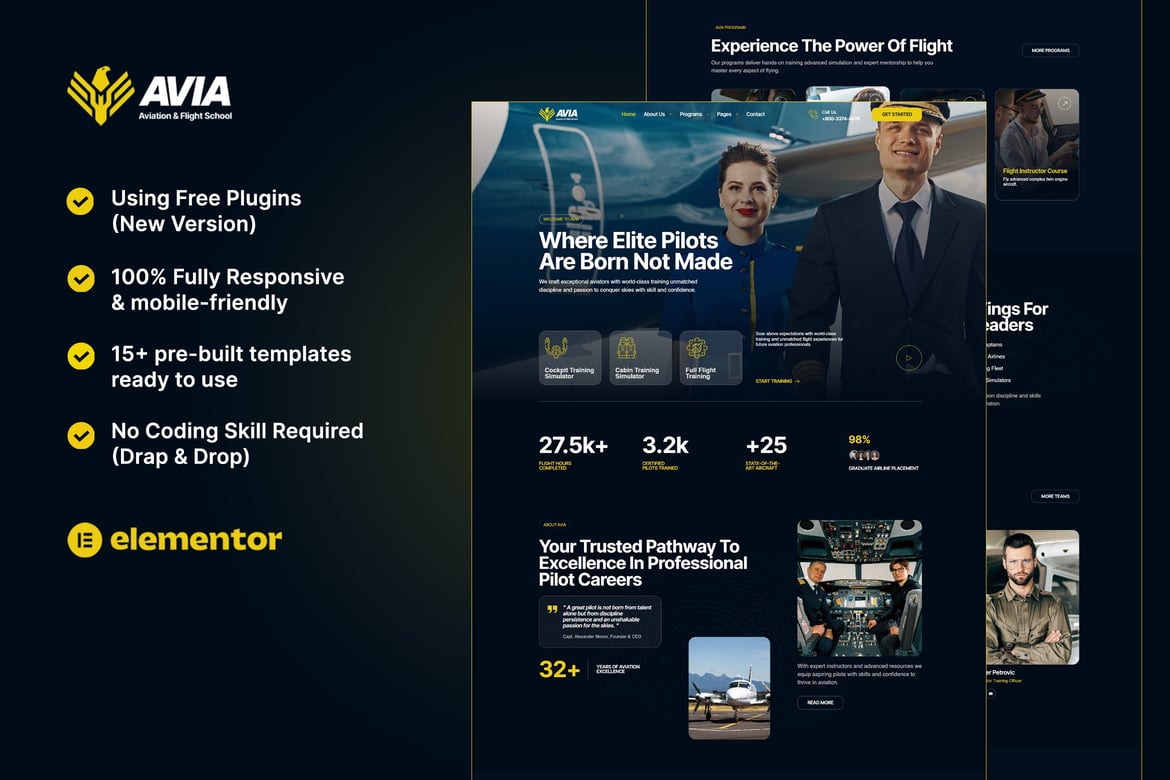 Download Avia - Aviation & Flight School Elementor Template Kit