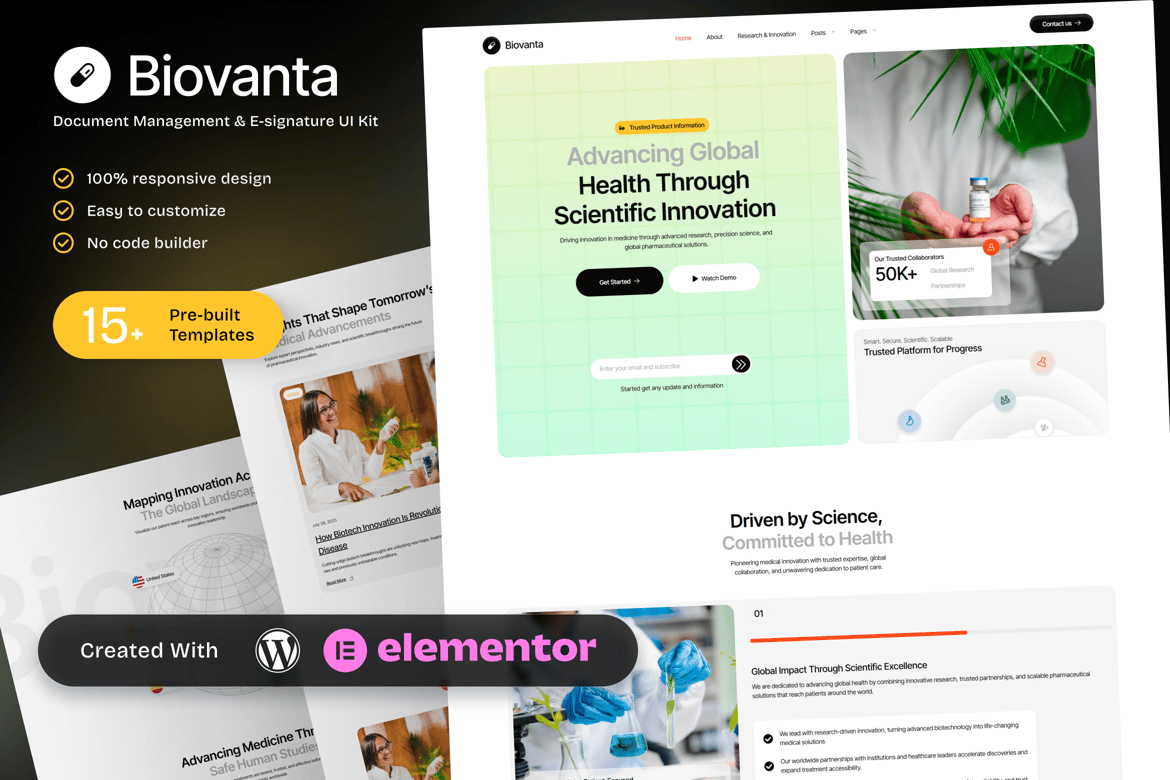 Download Biovanta – Pharmaceuticals & Biotechnology Industry Elementor Template Kit