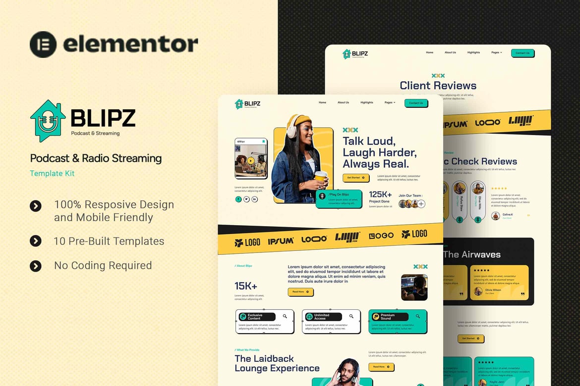 Download Blipz - Podcast & Radio Streaming Elementor Template Kit