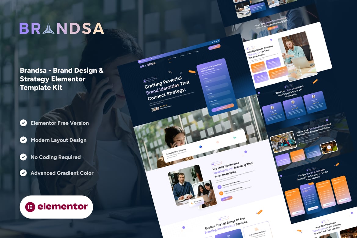 Download Brandsa - Brand Design & Strategy Elementor Template Kit