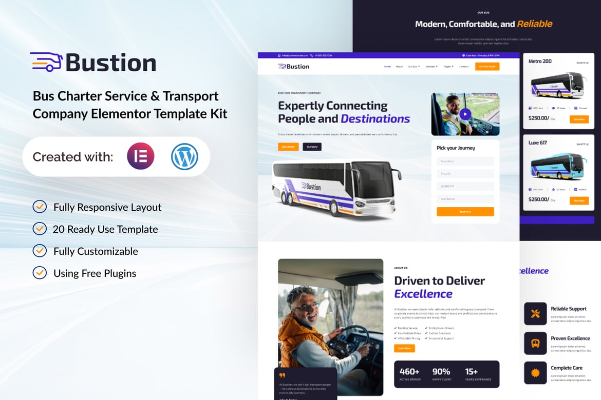 Download Bustion - Bus Charter Service & Transport Company Elementor Template Kit