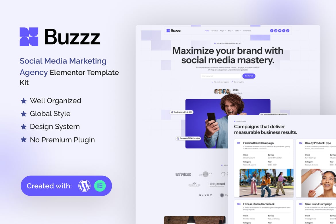 Download Buzzz - Social Media Marketing Agency Elementor Template Kit