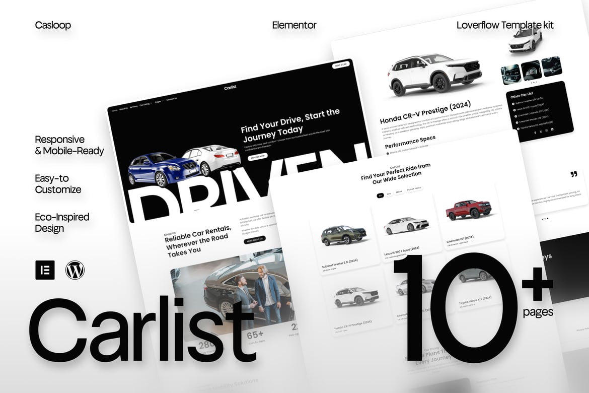 Download Carlist - Modern Minimalist Car Rental Elementor Template Kit