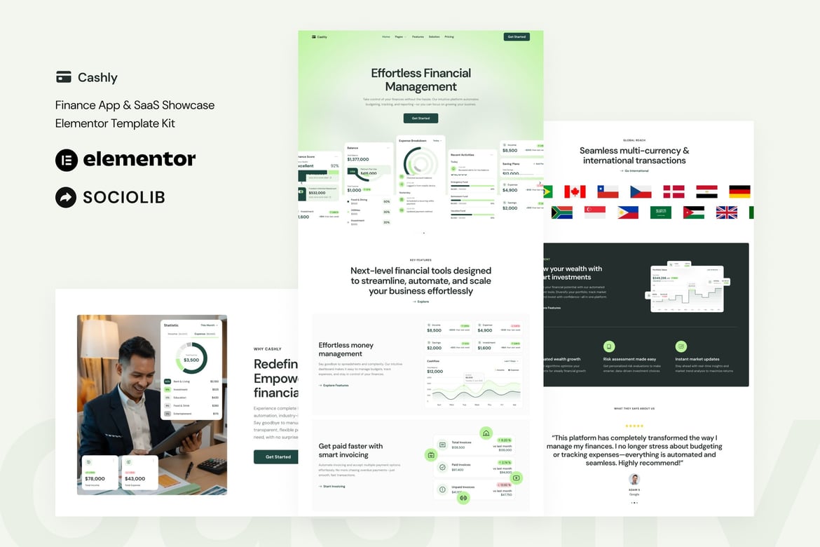 Download Cashly - Finance App & SaaS Showcase Elementor Template Kit