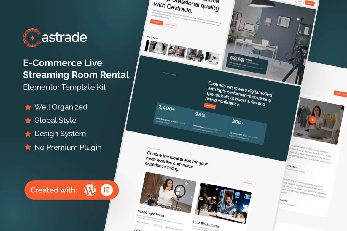 Download Castrade - Live Streaming Room Rental Elementor Template Kit
