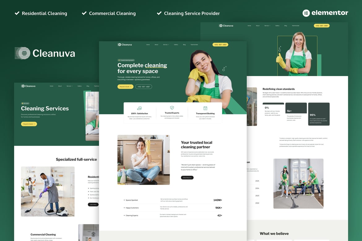 Download Cleanuva - Cleaning Services Elementor Pro Template Kit