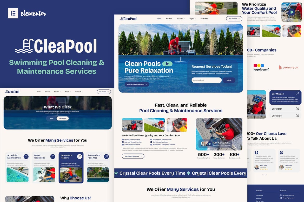 Download Cleapool - Swimming Pool Cleaning and Maintenance Service Elementor Template Kit