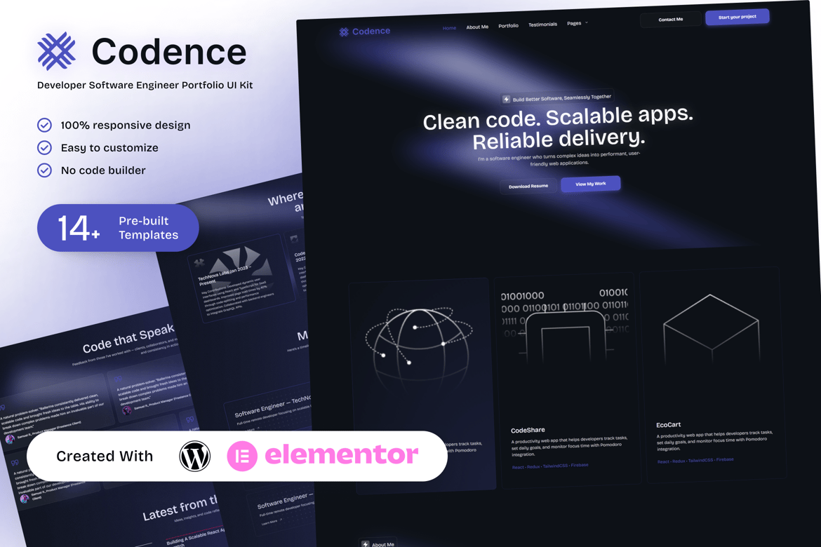 Download Codence – Developer Software Engineer Portfolio Elementor Template Kit