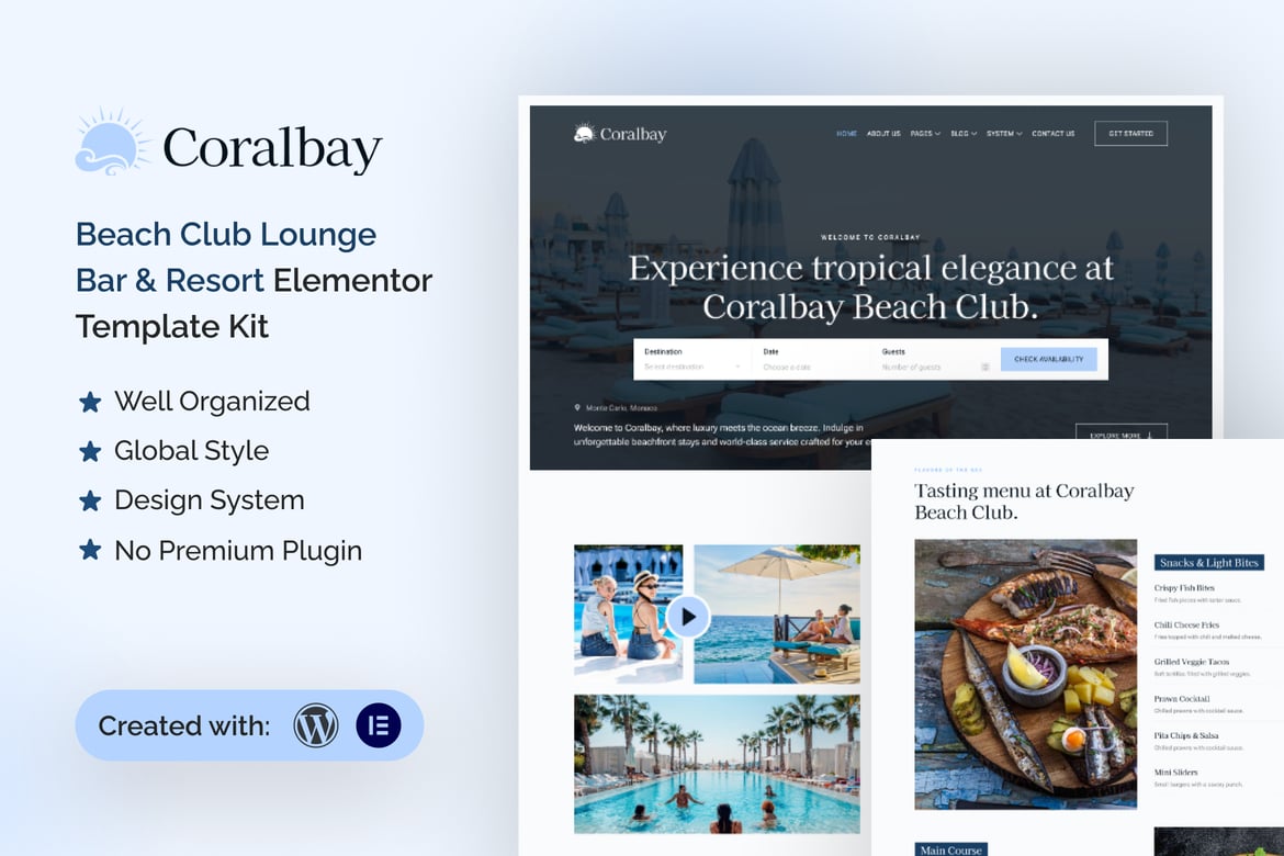 Download Coralbay - Beach Club Lounge Bar & Resort Elementor Template Kit