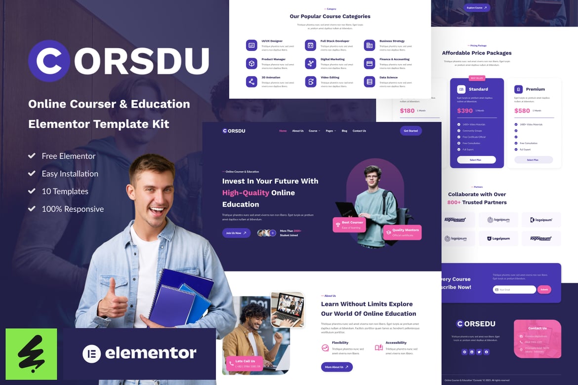 Download Corsdu - Online Courses & Education Elementor Template Kit