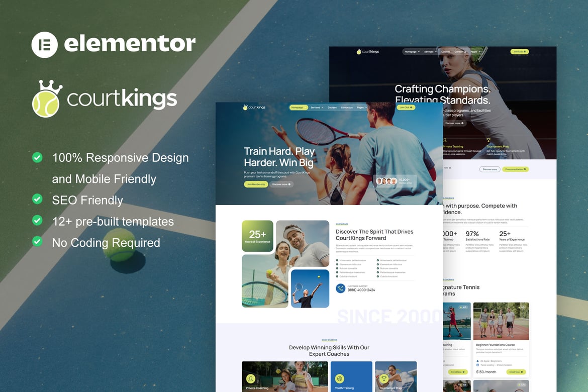 Download CourtKings - Tennis School & Sport Club Elementor Pro Template Kit