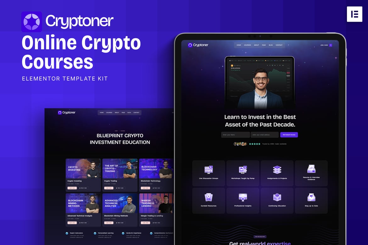 Download Cryptoner - Online Crypto Courses Elementor Template Kit