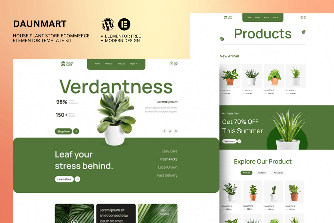 Download Daunmart - Houseplant Store Ecommerce Elementor Pro Template Kit