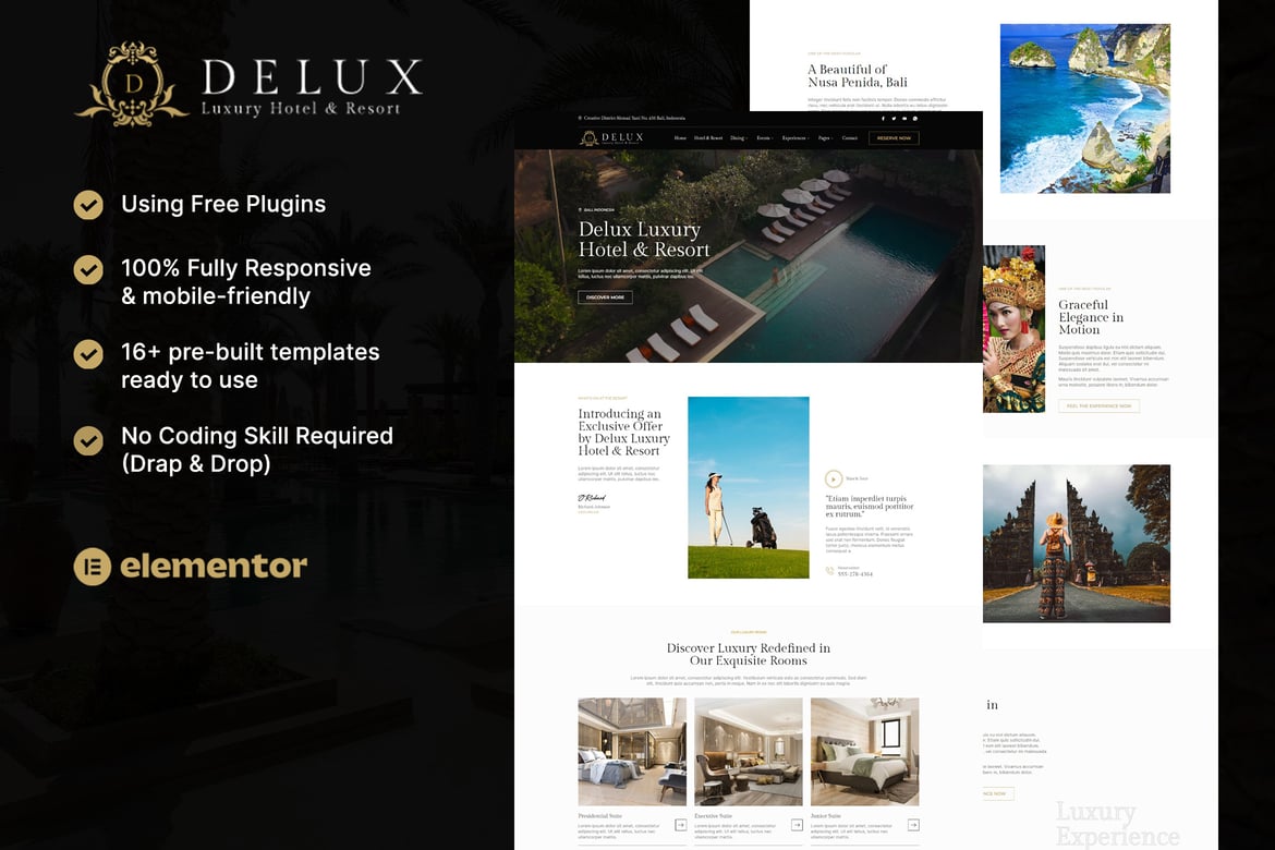 Download Delux - Luxury Hotel & Resort Elementor Template Kit
