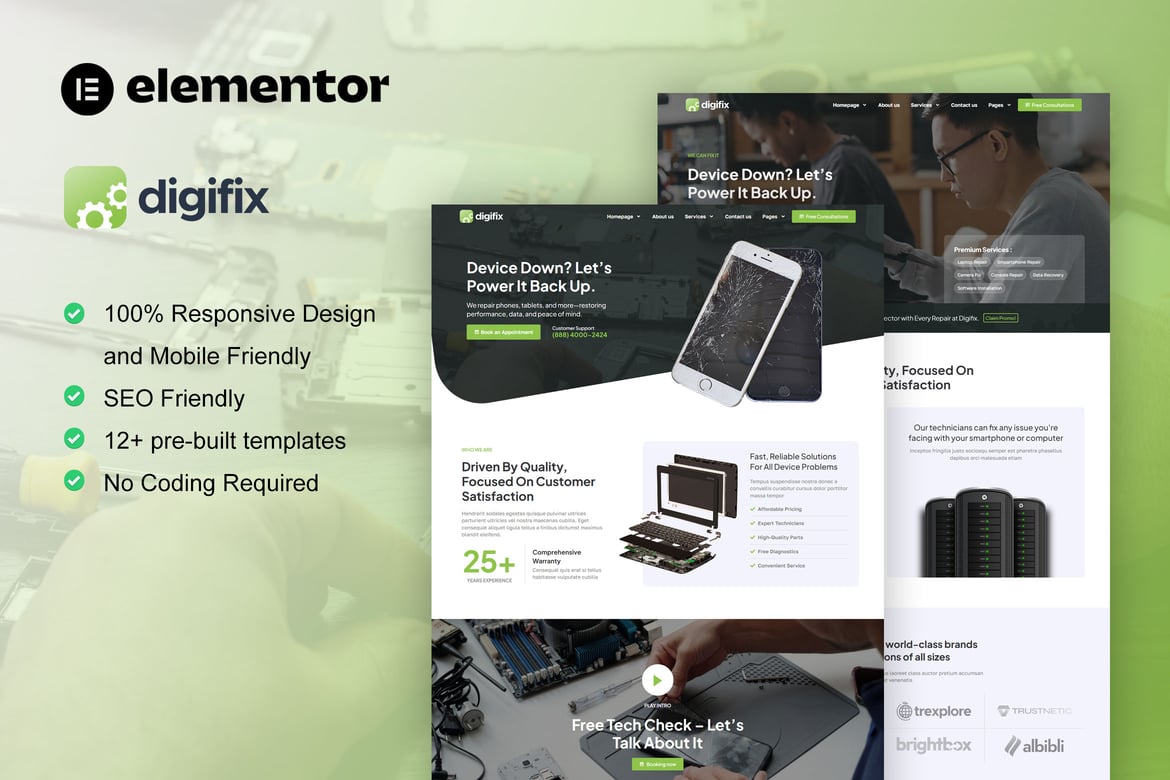 Download DigiFix - Mobile Phone Repair Elementor Pro Template Kit