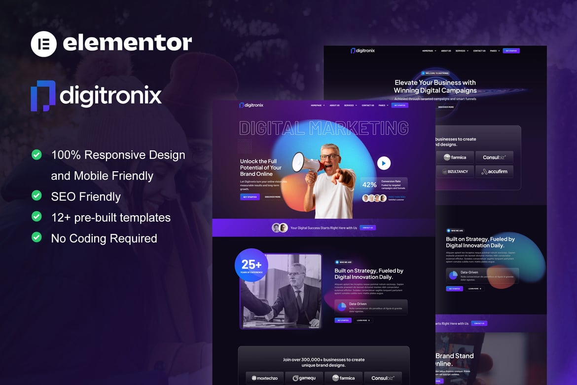 Download Digitronix - Dark Digital Agency Elementor Pro Template Kit