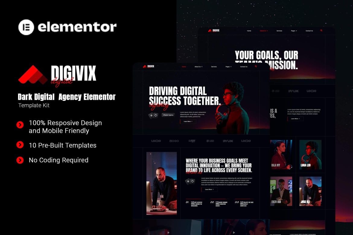 Download Digivix - Dark Digital Agency Elementor Template Kit