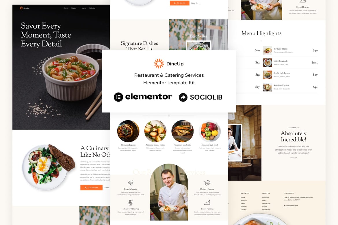 Download DineUp - Restaurant & Catering Service Elementor Template Kit