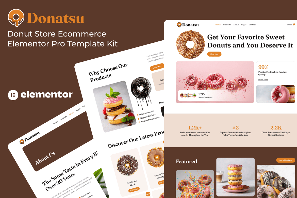 Download Donatsu - Donut Store Ecommerce Elementor Pro Template Kit