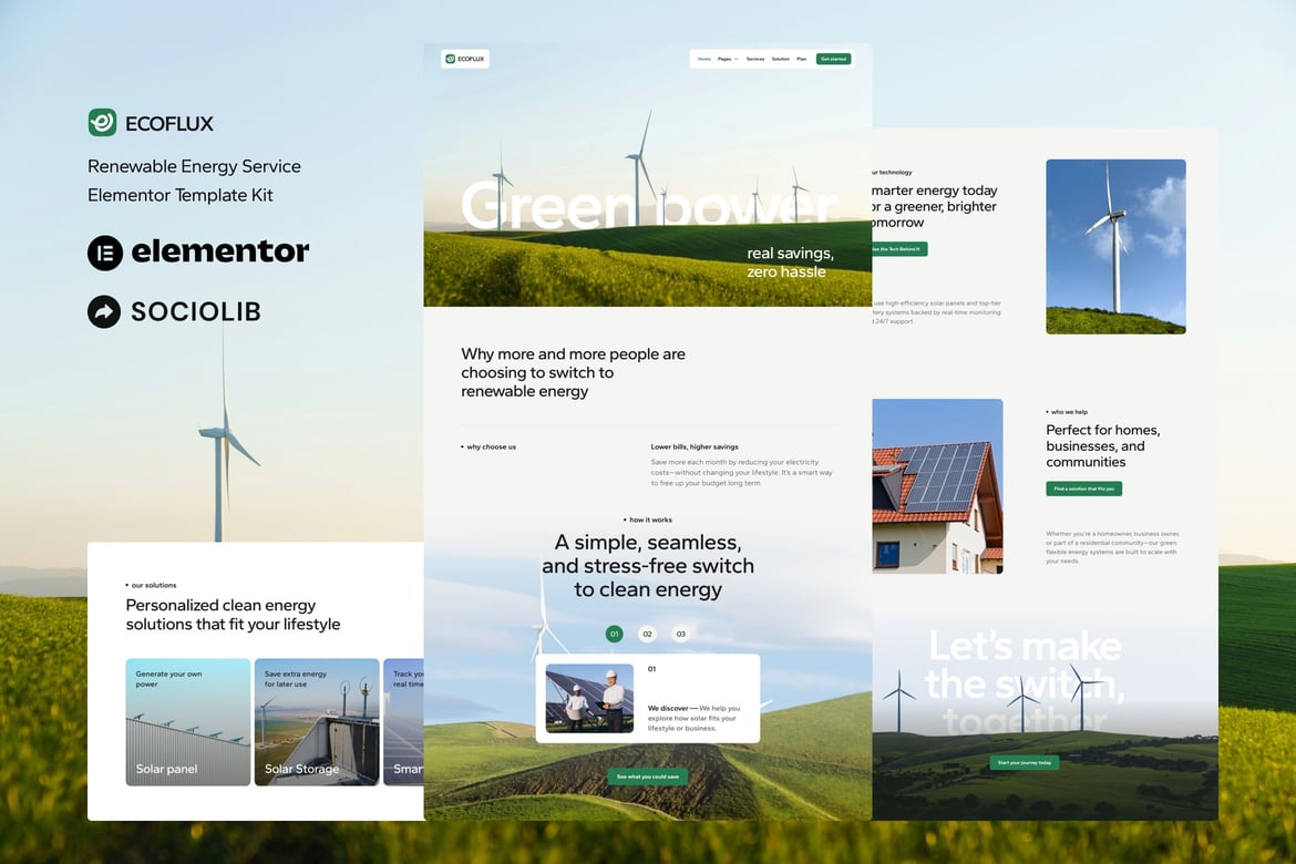 Download Ecoflux - Renewable Energy & Solar Panel Elementor Template Kit