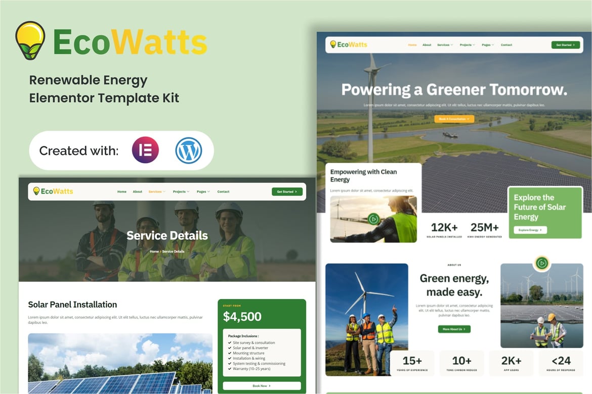 Download Ecowatts - Renewable Energy Elementor Template Kit